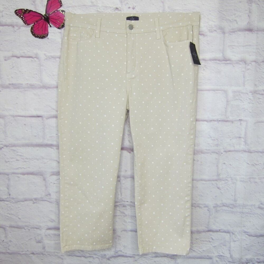 NYDJ Not Your Daughters Size 12 Tan Polka Dot Print Crop Jeans Pants New w/ Flaw